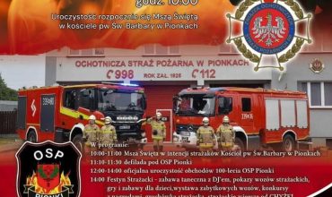 Plakat Jubiluszu stu lecia OSP w Pionkach